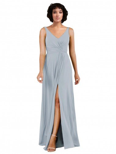V-Neckline Wrapped Chiffon Bridesmaid Dress with Skirt Slit Bristol