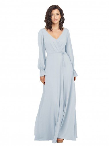 Long Sleeve Chiffon Bridesmaid Dress with Bow Detail Bristol