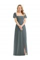 Puff Sleeves Chiffon Maxi Bridesmaid Dress with Front Slit Bristol