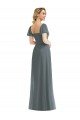 Puff Sleeves Chiffon Maxi Bridesmaid Dress with Front Slit Bristol