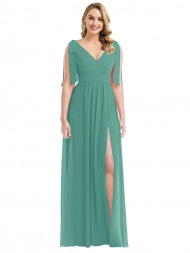 Plunge Neckline Bow Shoulder Chiffon Maxi Bridesmaid Dress Bristol