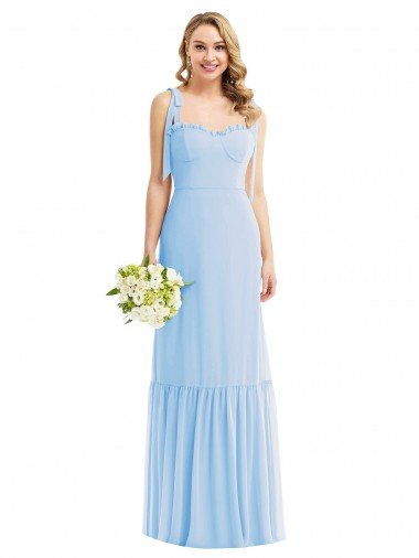 Tie Shoulder Bustier Bodice Ruffle Hem Maxi Bridesmaid Dress Bristol