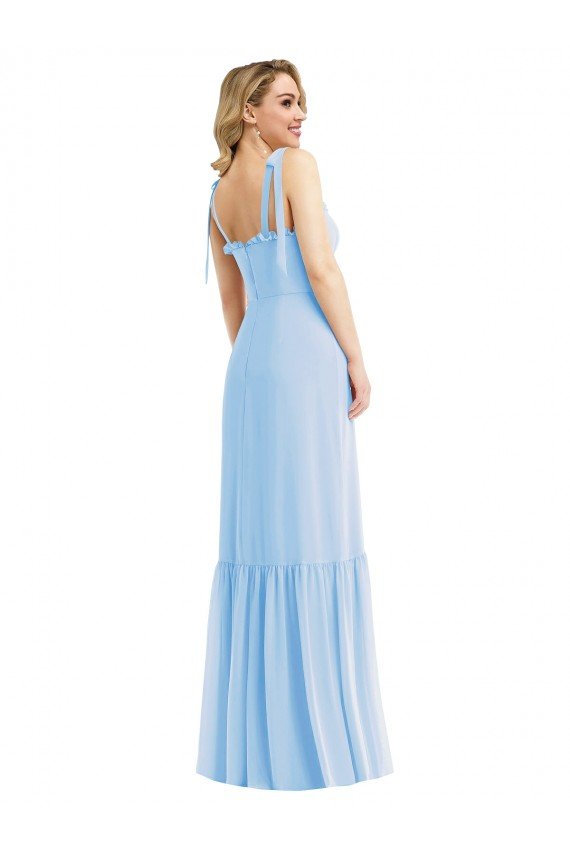 Tie Shoulder Bustier Bodice Ruffle Hem Maxi Bridesmaid Dress Bristol