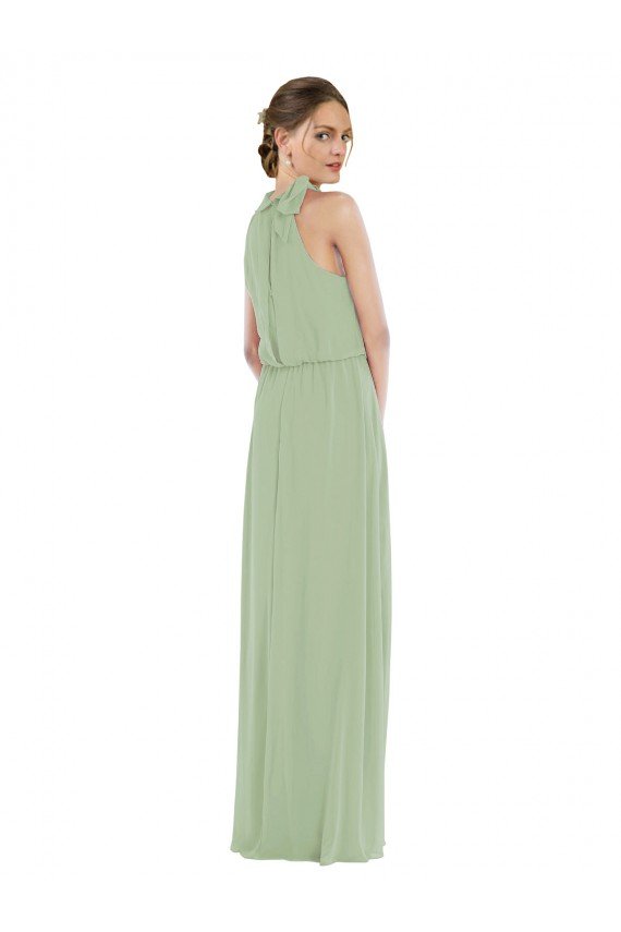 High Neck Scarf Tie Blouson Bodice Maxi Bridesmaid Dress with Front Slit Bristol