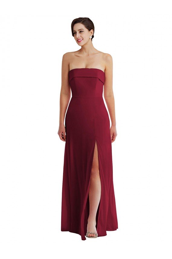 Cuffed Strapless Maxi Formal Bridesmaid Dress with Front Slit Bristol