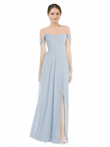 Off the Shoulder Basque Neck Maxi Bridesmaid Dress with Flounce Sleeves Bristol