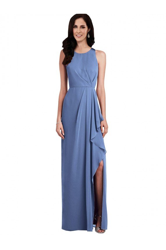Sleeveless Chiffon Bridesmaid Dress with Draped Front Slit Bristol