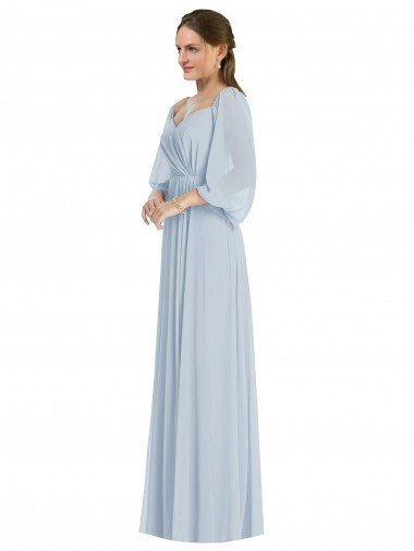 Off the Shoulder Puff Sleeve Maxi Formal Bridesmaid Dress with Front Slit Bristol