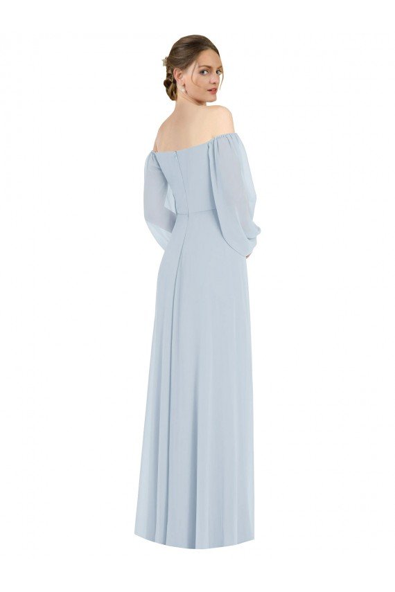 Off the Shoulder Puff Sleeve Maxi Formal Bridesmaid Dress with Front Slit Bristol