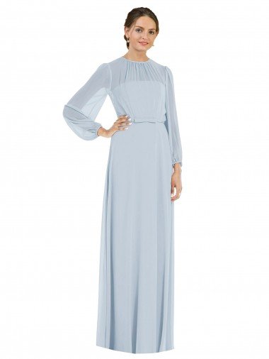 Strapless Chiffon Maxi Formal Bridesmaid Dress with Puff Sleeve Blouson Overlay Bristol