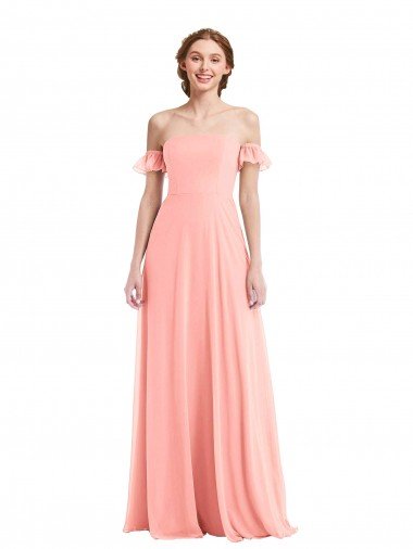 Off the Shoulder Ruffle Cuff Sleeve Chiffon Maxi Bridesmaid Dress Bristol