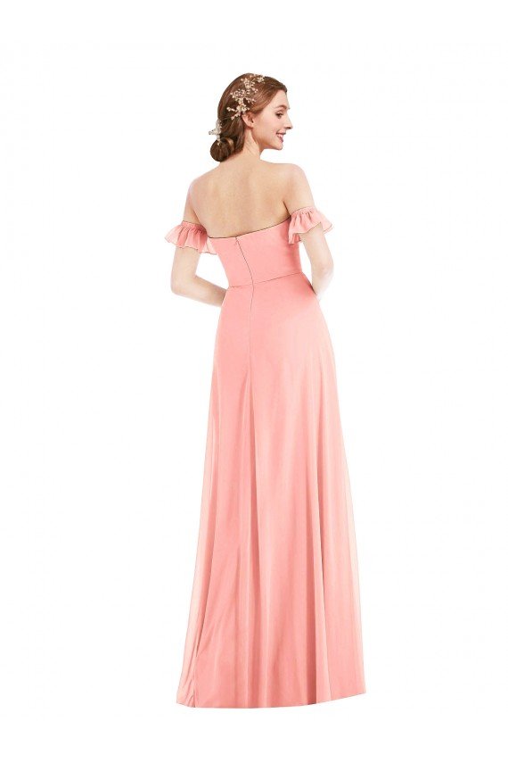 Off the Shoulder Ruffle Cuff Sleeve Chiffon Maxi Bridesmaid Dress Bristol