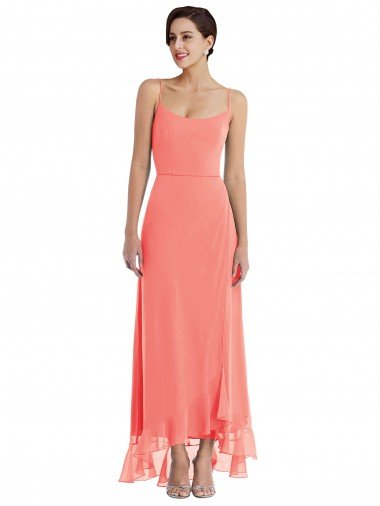 Scoop Neck Ruffle Trimmed High Low Maxi Bridesmaid Dress Bristol