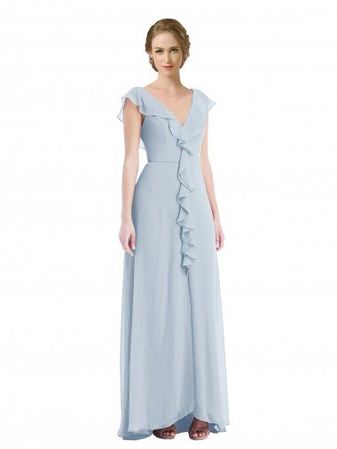 Ruffle Trimmed V Back Chiffon Maxi Bridesmaid Dress Bristol
