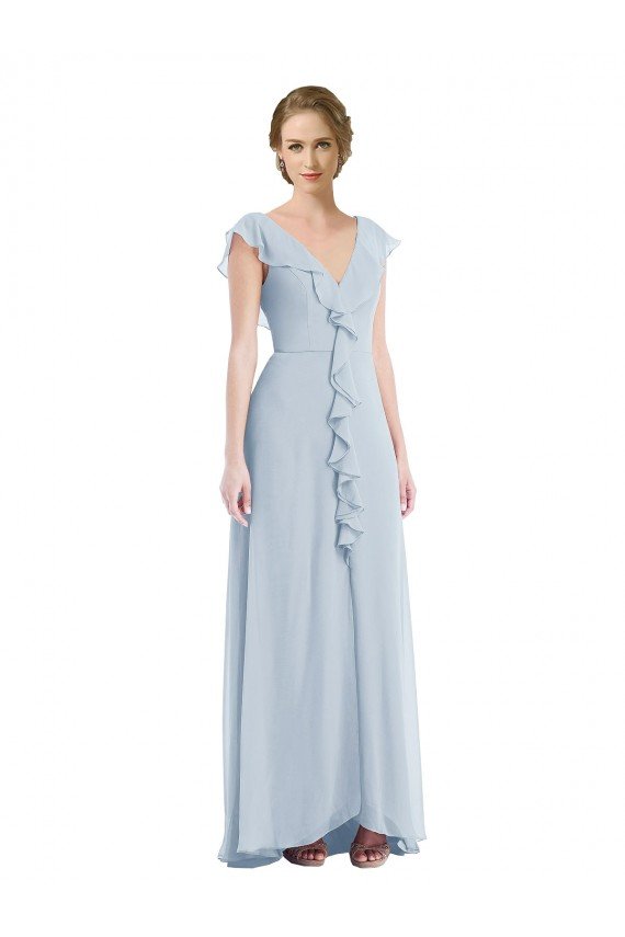 Ruffle Trimmed V Back Chiffon Maxi Bridesmaid Dress Bristol