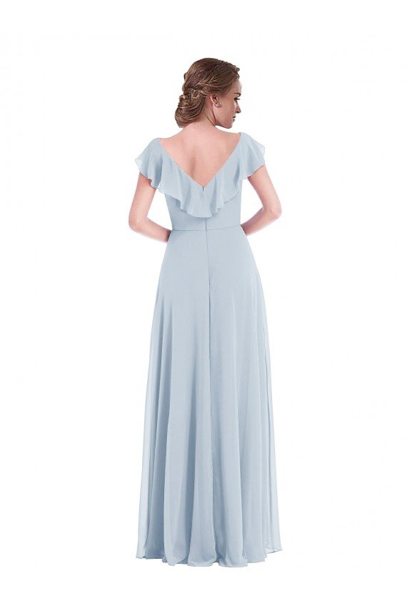 Ruffle Trimmed V Back Chiffon Maxi Bridesmaid Dress Bristol