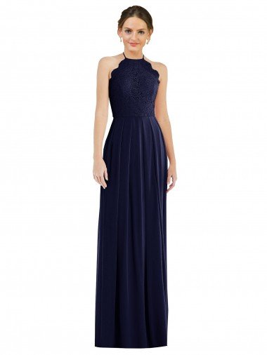 Tie Neck Lace Halter Pleated Skirt Maxi Bridesmaid Dress Bristol