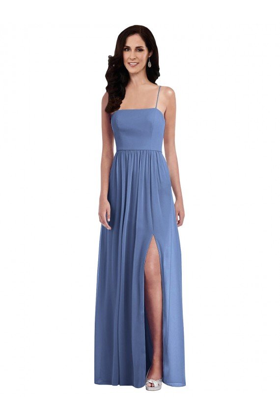 Slim Spaghetti Straps Chiffon Bridesmaid Dress with Front Slit Bristol