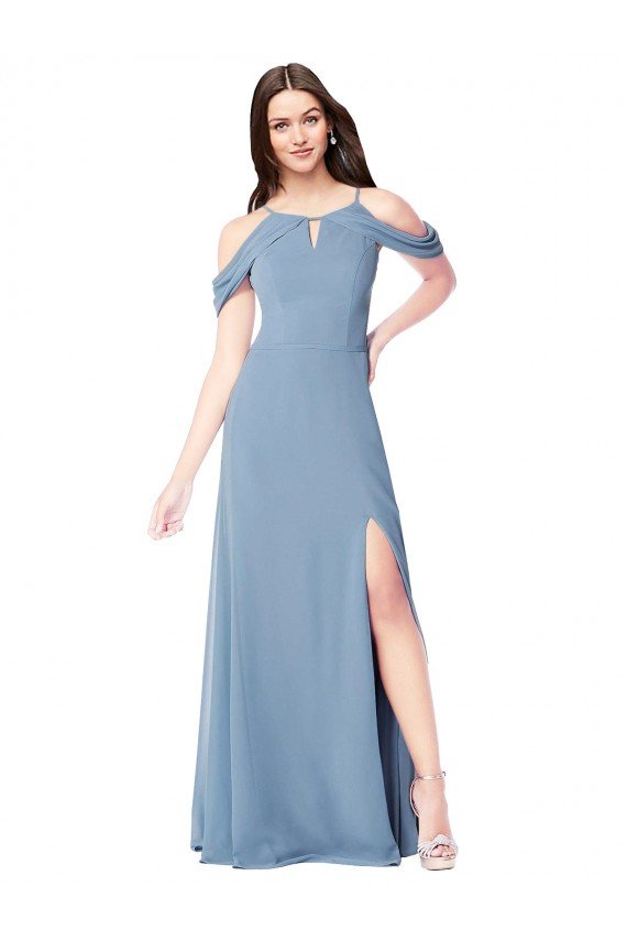 High Neck Chiffon Bridesmaid Dress with Draped Sleeves Bristol