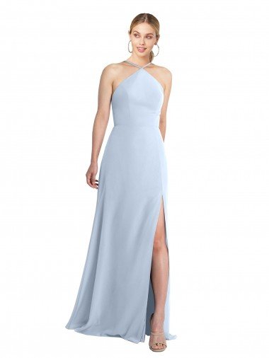 Halter Neck Long Chiffon Bridesmaid Dress with Strappy Back and Daring Side Slit Bristol