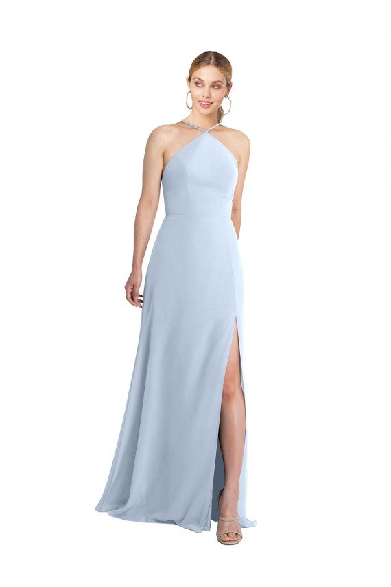 Halter Neck Long Chiffon Bridesmaid Dress with Strappy Back and Daring Side Slit Bristol