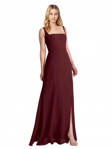 Square Neckline Soft A-Line Chiffon Bridesmaid Dress with Side Slit Bristol