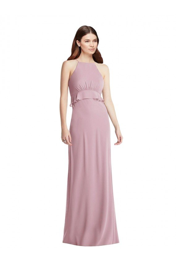 Bias Ruffle Empire Waist Halter Maxi Bridesmaid Dress Bristol