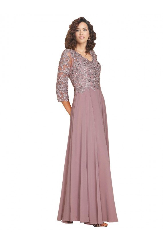 Hand-Beaded Bodice V-Neckline Long Sleeves Chiffon Bridesmaid Dress / Prom Dress Bristol