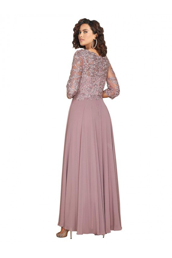 Hand-Beaded Bodice V-Neckline Long Sleeves Chiffon Bridesmaid Dress / Prom Dress Bristol