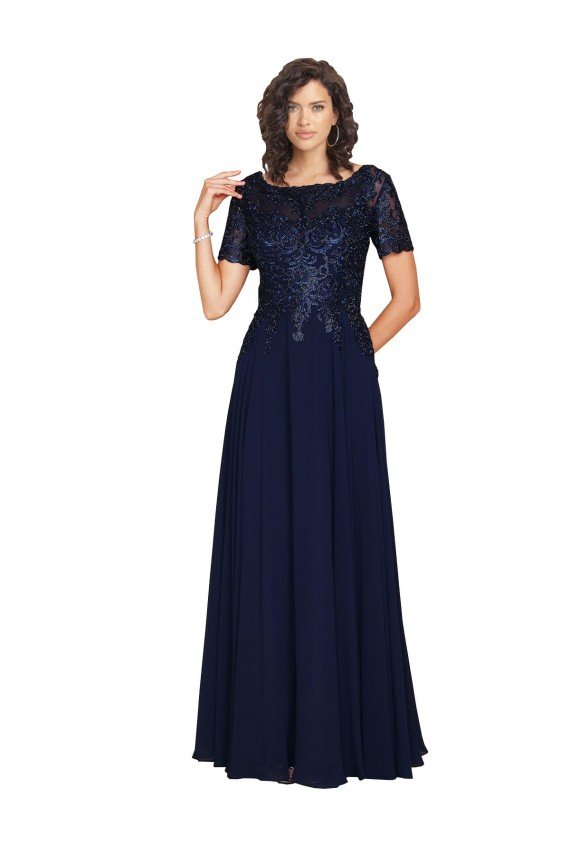 Short Sleeves A-Line Long Chiffon Bridesmaid Dress / Prom Dress with Beaded Bodice Bristol