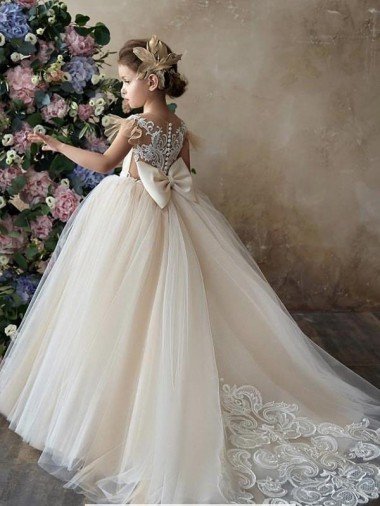 Champagne Ball Gown Sweetheart Chapel Train Sleeveless Flower Girl Dress Bristol