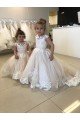 Ivory Ball Gown Chapel Train Sleeveless V-Back Flower Girl Dress Bristol