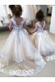 Ivory Ball Gown Chapel Train Sleeveless V-Back Flower Girl Dress Bristol