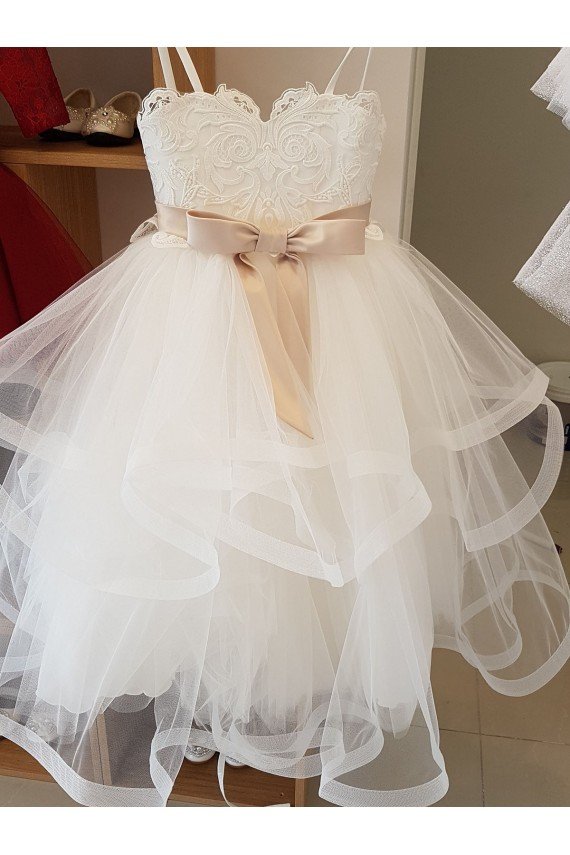 Ivory Ball Gown High Neck Floor Length Flower Girl Dress Bristol