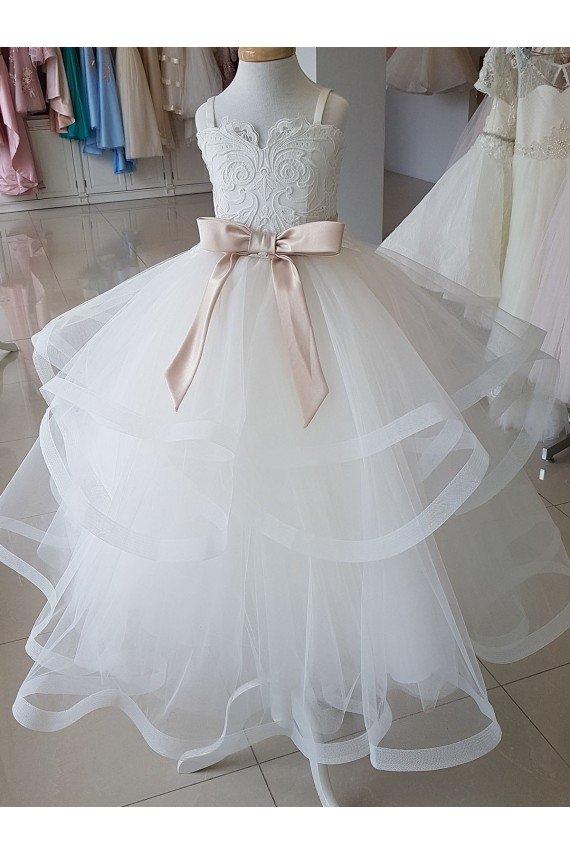 Ivory Ball Gown High Neck Floor Length Flower Girl Dress Bristol