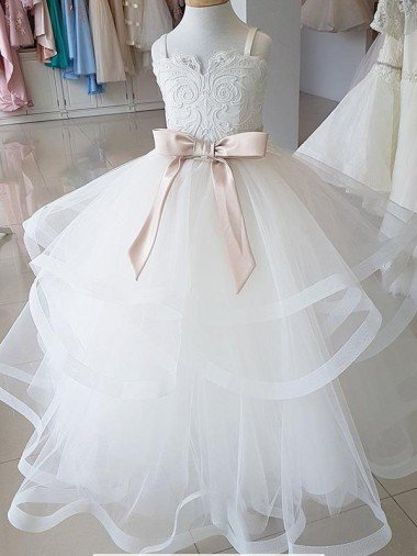 Ivory Ball Gown High Neck Floor Length Flower Girl Dress Bristol
