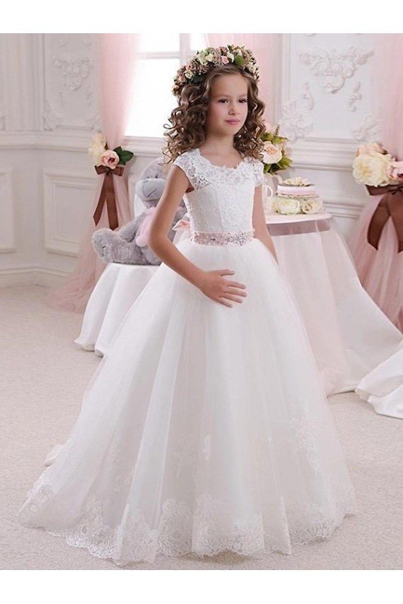 Ivory Ball Gown High Neck Floor Length Keyhole Back Flower Girl Dress Bristol
