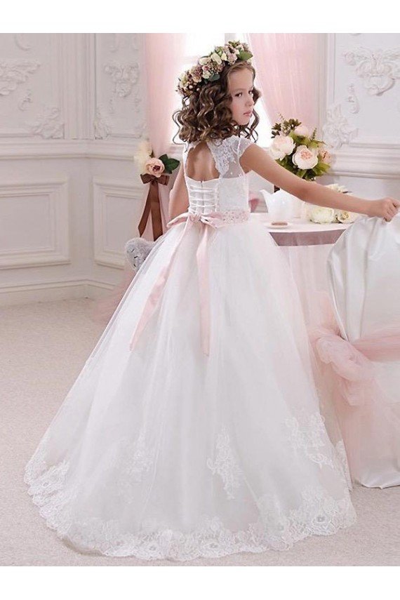 Ivory Ball Gown High Neck Floor Length Keyhole Back Flower Girl Dress Bristol