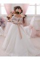Ivory Ball Gown High Neck Floor Length Short Sleeve Flower Girl Dress Bristol