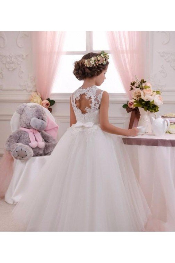 Ivory Ball Gown High Neck Floor Length Sleeveless Flower Girl Dress Bristol