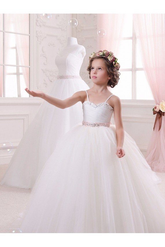 Ivory Ball Gown Sweetheart Chapel Train Sleeveless Flower Girl Dress Bristol