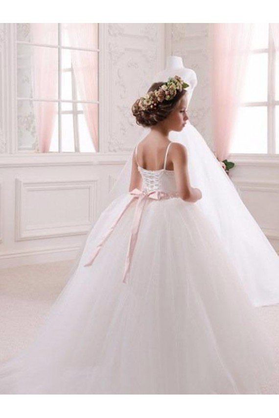 Ivory Ball Gown Sweetheart Chapel Train Sleeveless Flower Girl Dress Bristol