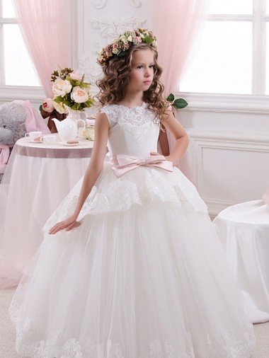 Ivory Ball Gown Sweetheart V-Back Sleeveless Flower Girl Dress Bristol