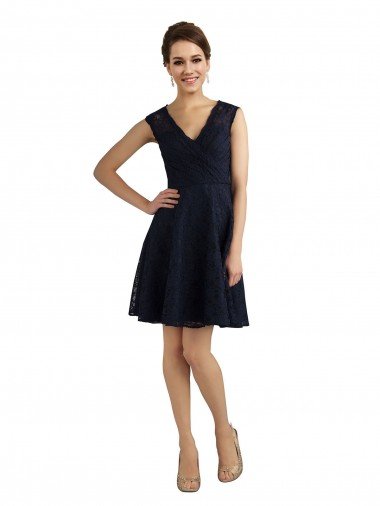 Short V-Neck Lace Cocktail Bridesmaid Dress with Illusion Back Bristol