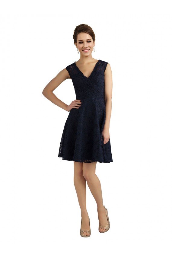 Short V-Neck Lace Cocktail Bridesmaid Dress with Illusion Back Bristol