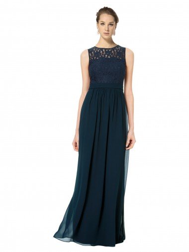 Long Chiffon Bridesmaid Dress with Lace Sleeveless Bodice and Keyhole Back Bristol