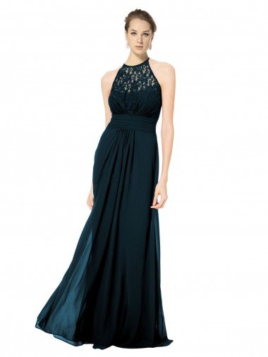 Lace Halter Bodice Long Chiffon Bridesmaid Dress Bristol