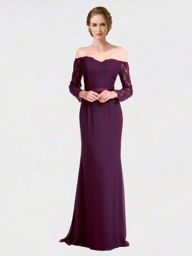 Full Length Long Bridesmaid Dress with Lace Off The Shoulder Bodice Bristol