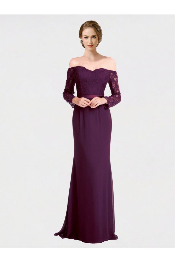 Full Length Long Bridesmaid Dress with Lace Off The Shoulder Bodice Bristol