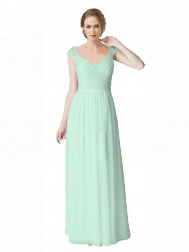 Long Chiffon Bridesmaid Dress with Corded Lace V-Neck Bodice Bristol